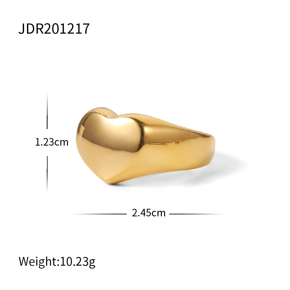 18K Gold-Plated Stainless Steel Shell Inlay Statement Ring . Textured Metal Fashion Jewelry for Women . Waterproof & Tarnish-Free