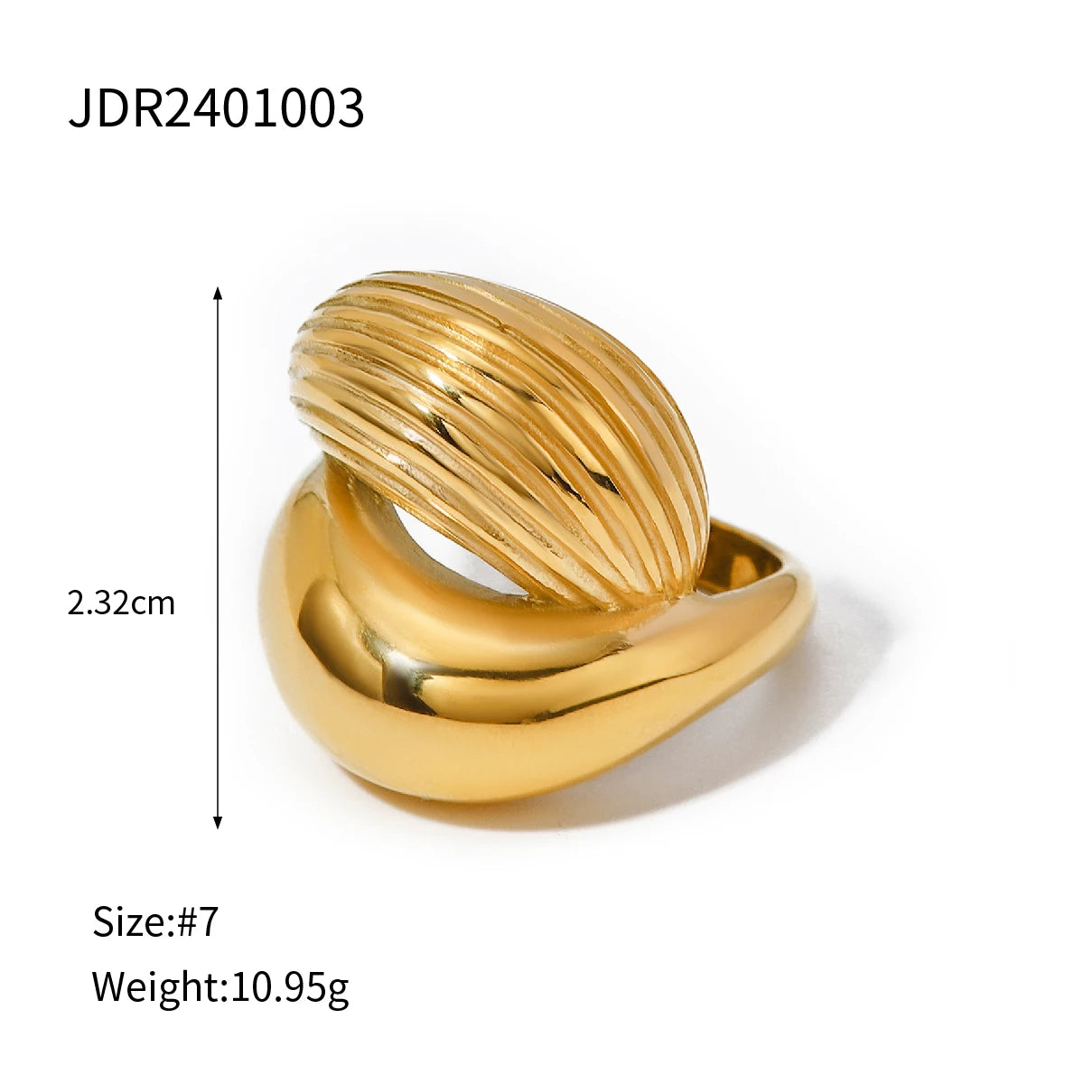 Fashion Pearl Leaf Ring for Women . Gold Color Textured Strip Design, Elegant Stackable Statement Jewelry