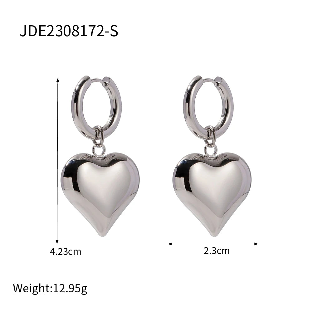 Elegant Double Heart Drop Earrings . 18K Gold Plated Stainless Steel with Smooth Titanium Finish, A Timeless Symbol of Love & Sophistication
