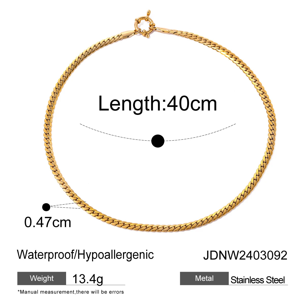 18K Gold-Plated Stainless Steel Chain Necklace . Textured Titanium Charm Collar Jewelry . Waterproof Elegant Collier Femme