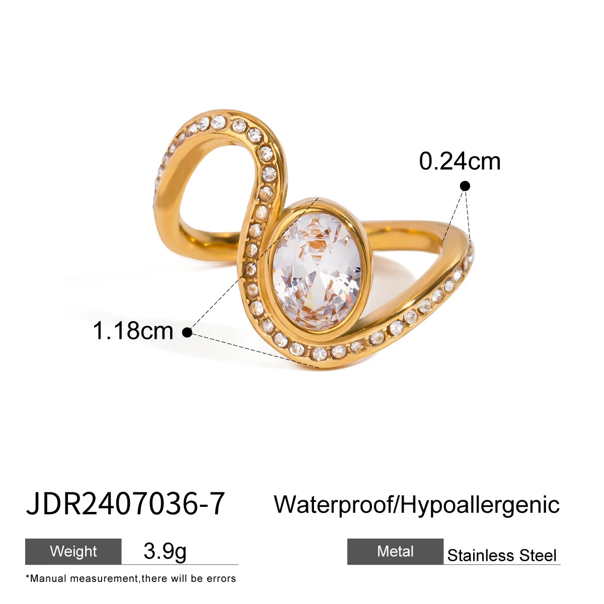 Luxury Open-End Geometric Ring for Women . Shiny AAA Cubic Zirconia, High-Quality Textured Stainless Steel, Waterproof Elegant Statement Jewelry