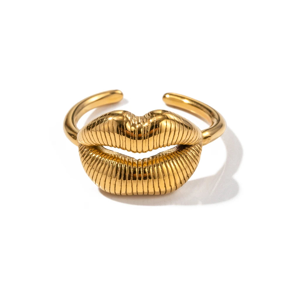 Bold Lip Design Ring . Crafted from high-quality stainless steel and finished with 18K gold PVD plating, this statement piece blends playful charm with sophisticated style. A perfect accessory for confident