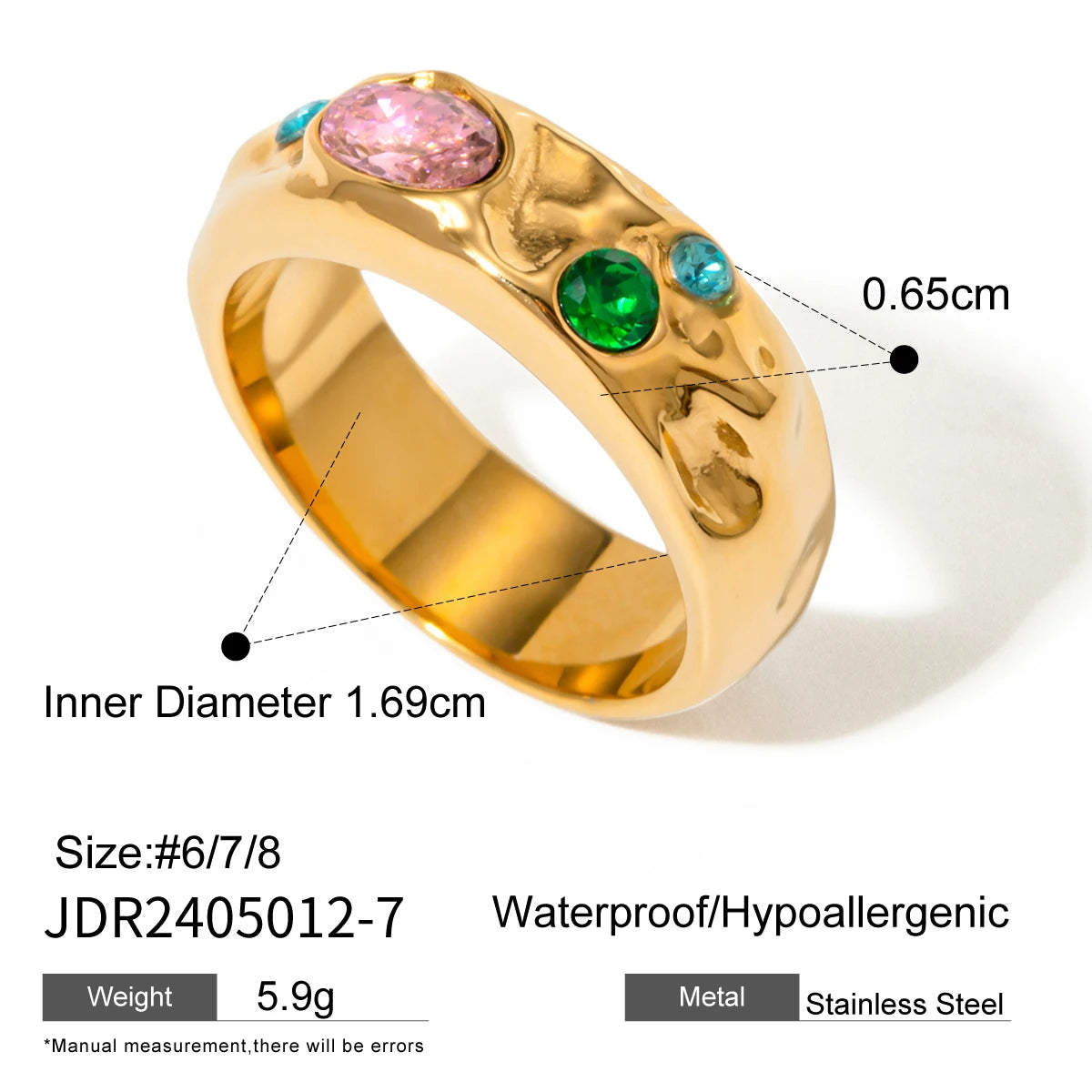 Elegant Waterproof Stainless Steel Ring for Women . 18K Gold Color Plated with Sparkling Cubic Zirconia, Perfect for Engagements or Everyday Chic