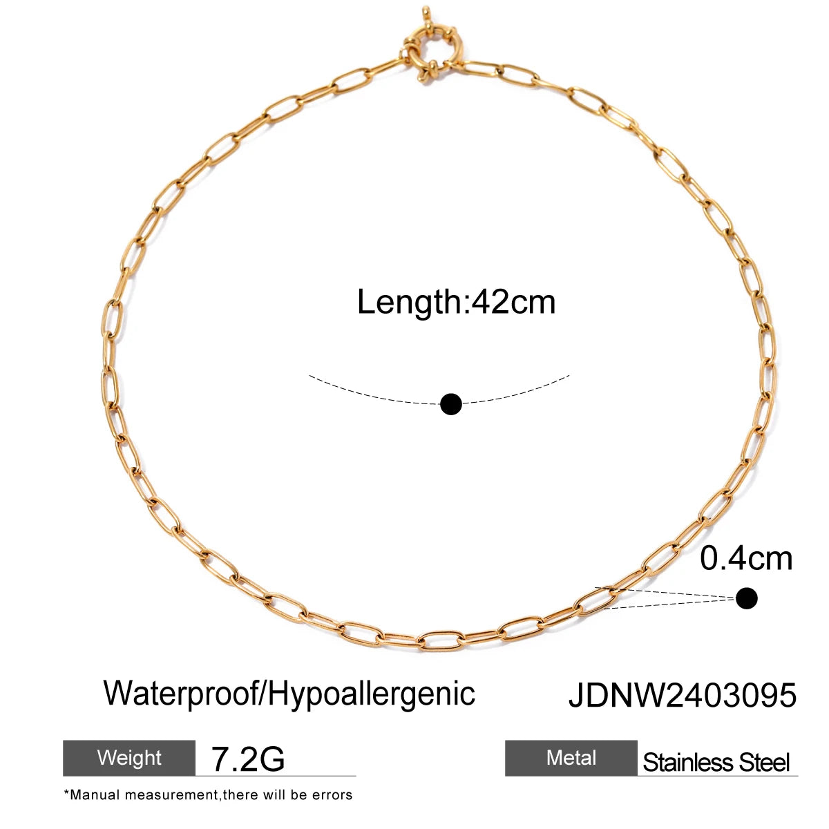 18K Gold-Plated Stainless Steel Chain Necklace . Textured Titanium Charm Collar Jewelry . Waterproof Elegant Collier Femme