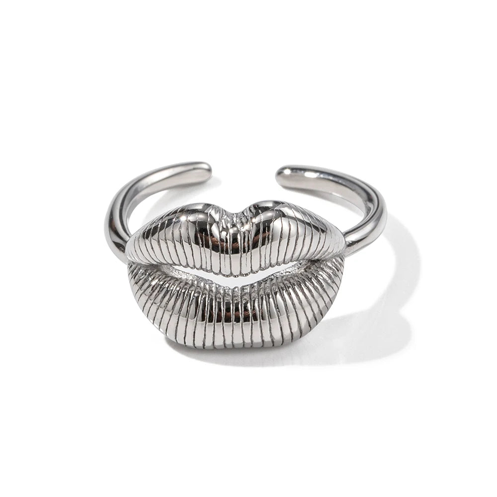 Bold Lip Design Ring . Crafted from high-quality stainless steel and finished with 18K gold PVD plating, this statement piece blends playful charm with sophisticated style. A perfect accessory for confident
