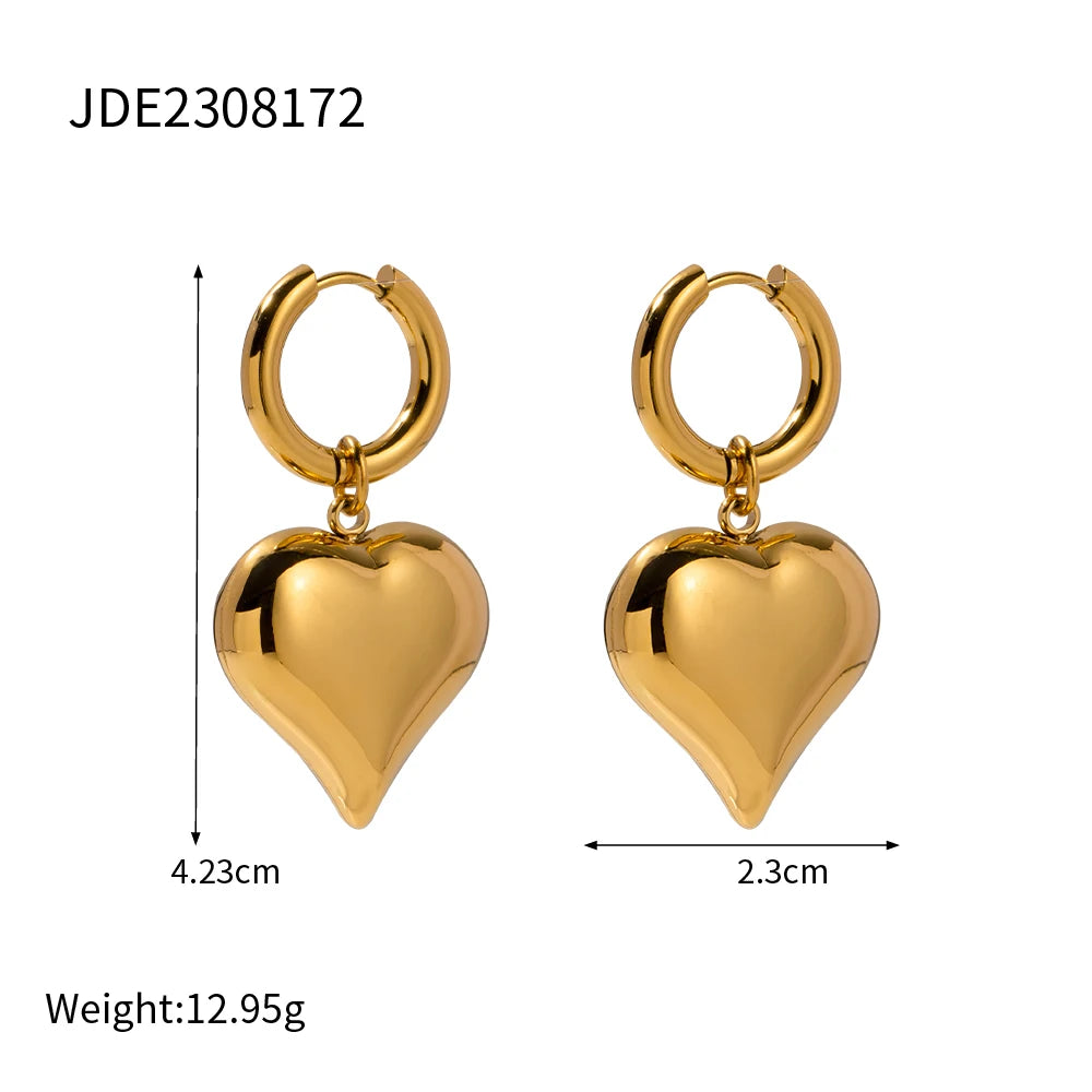 Elegant Double Heart Drop Earrings . 18K Gold Plated Stainless Steel with Smooth Titanium Finish, A Timeless Symbol of Love & Sophistication