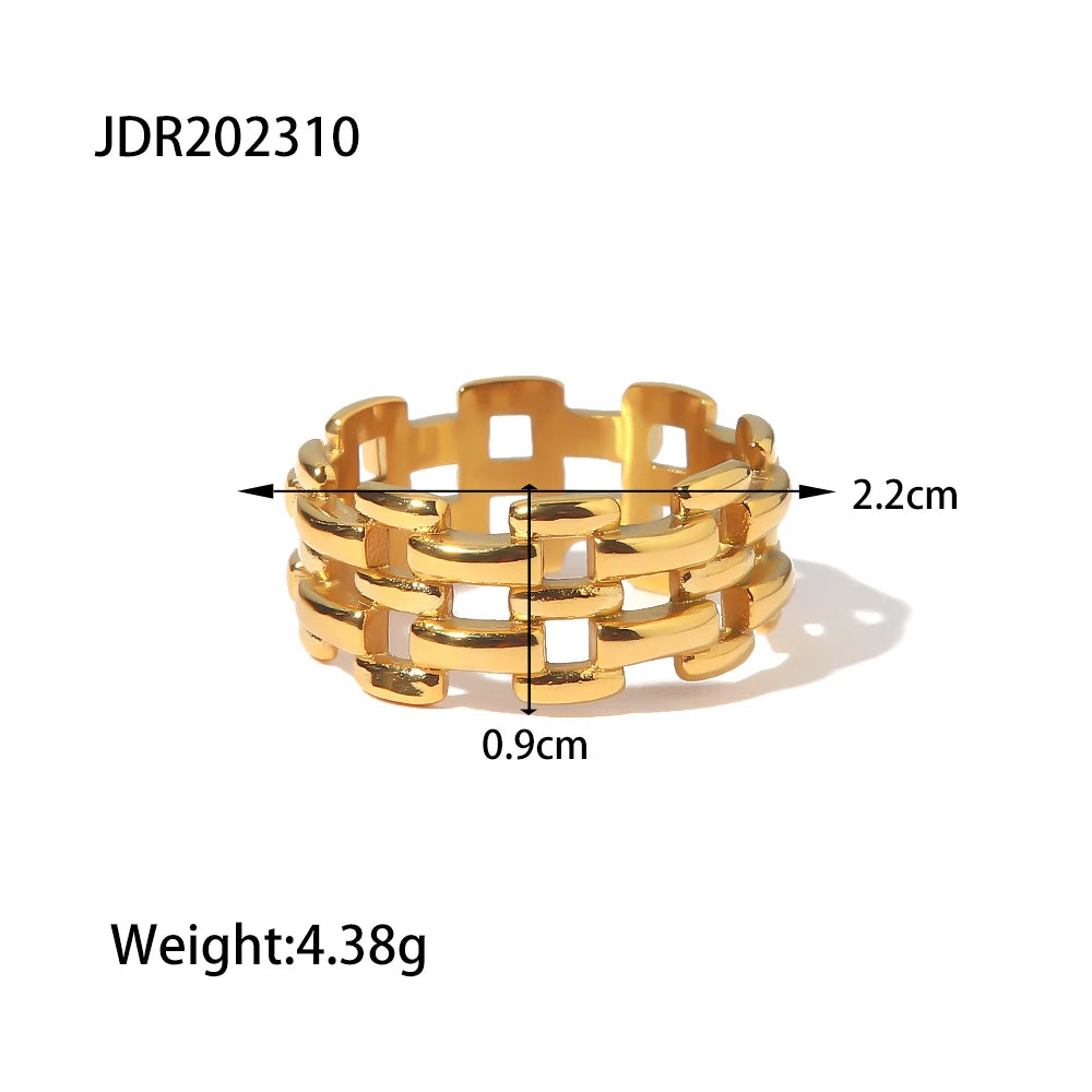 18K Gold-Plated Stainless Steel Shell Inlay Statement Ring . Textured Metal Fashion Jewelry for Women . Waterproof & Tarnish-Free