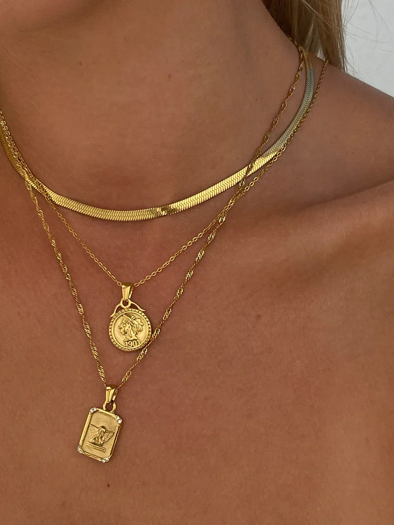 316L Stainless Steel Angel Pendant Necklace for Women .Waterproof, Simple & Fashionable Design with Textured Metal Finish, Trendy Everyday Jewelry