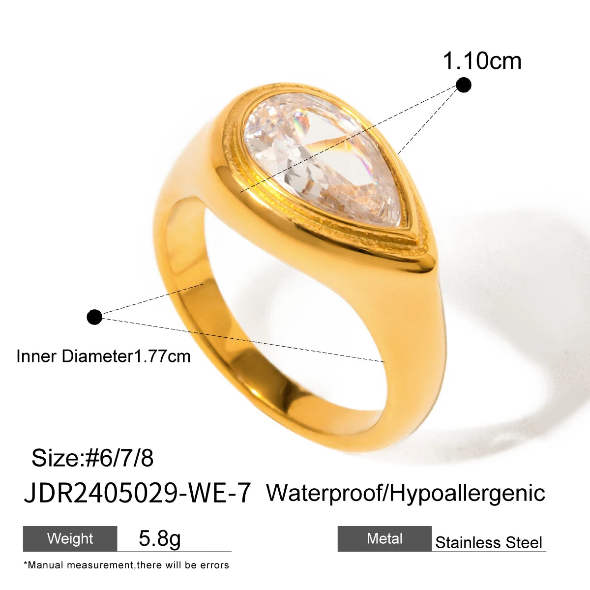 Elegant Waterproof Stainless Steel Ring for Women . 18K Gold Color Plated with Sparkling Cubic Zirconia, Perfect for Engagements or Everyday Chic