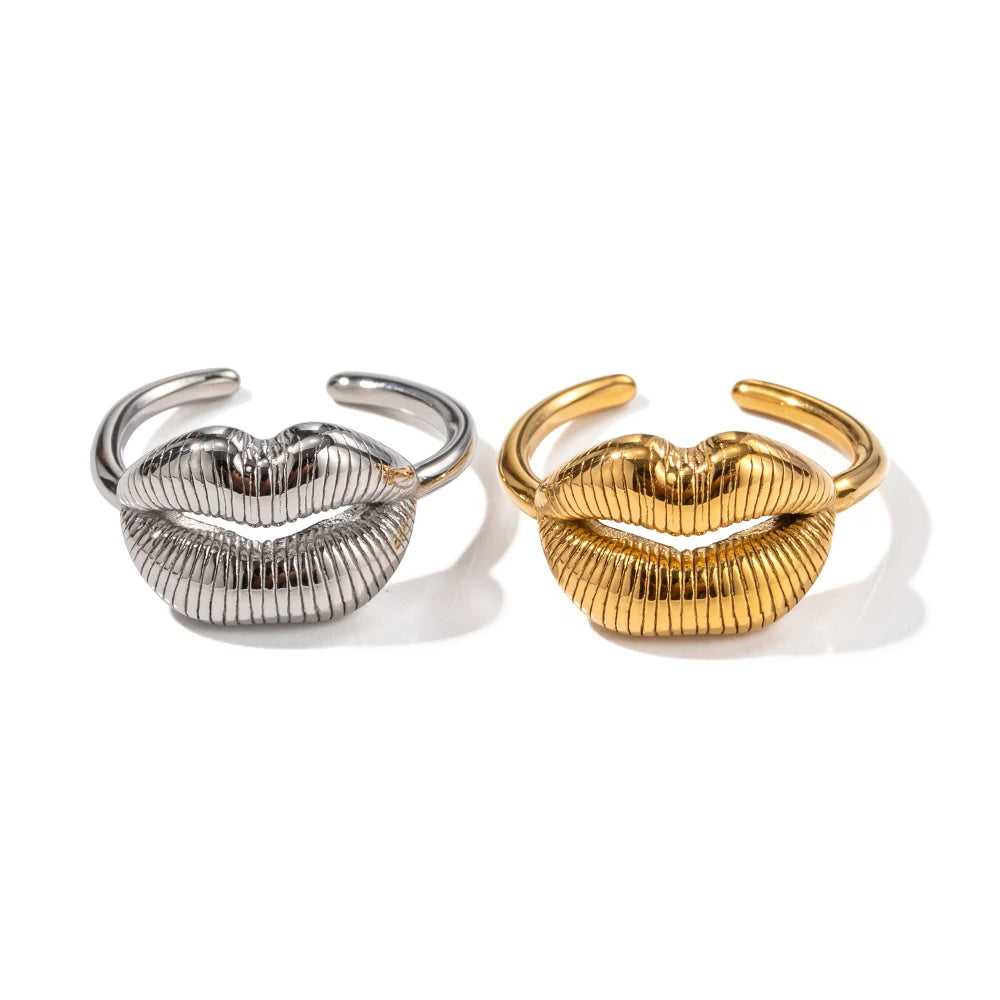 Bold Lip Design Ring . Crafted from high-quality stainless steel and finished with 18K gold PVD plating, this statement piece blends playful charm with sophisticated style. A perfect accessory for confident