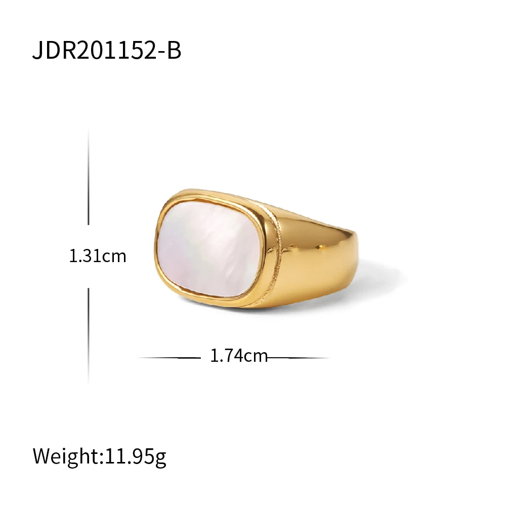 18K Gold-Plated Stainless Steel Shell Inlay Statement Ring . Textured Metal Fashion Jewelry for Women . Waterproof & Tarnish-Free