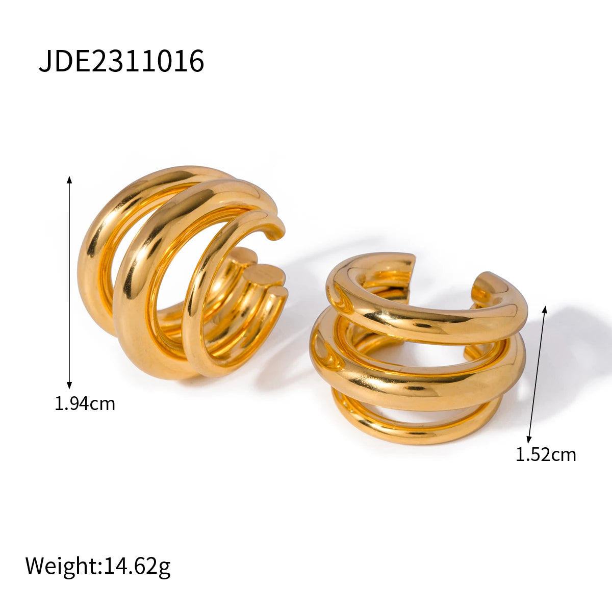 18K Gold Color Stainless Steel Triple.Layer Ear Cuff . Waterproof & Tarnish-Resistant Fashion Jewelry for Trendy Women