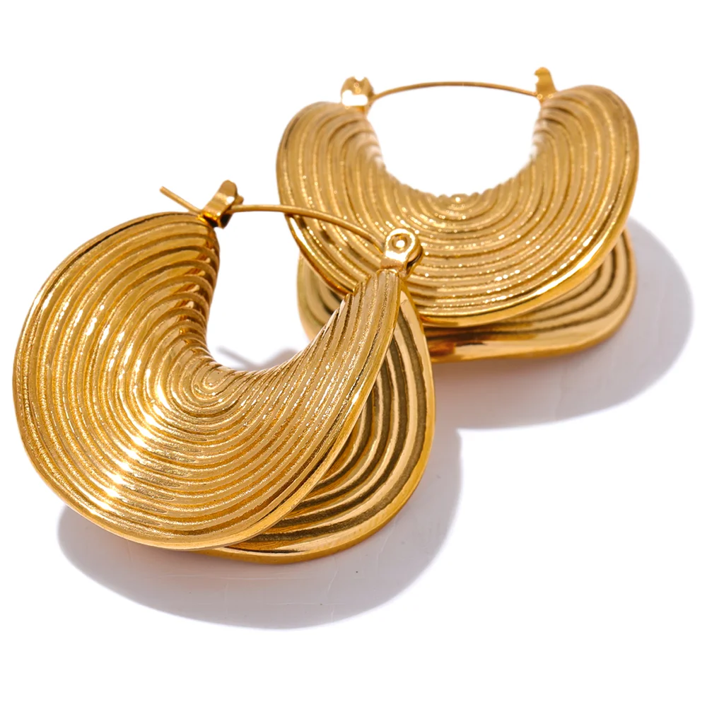 Creative Geometric Statement Earrings . 18K Gold Color Plated Stainless Steel, Waterproof & Unique Metal Design for Women’s Bold Style