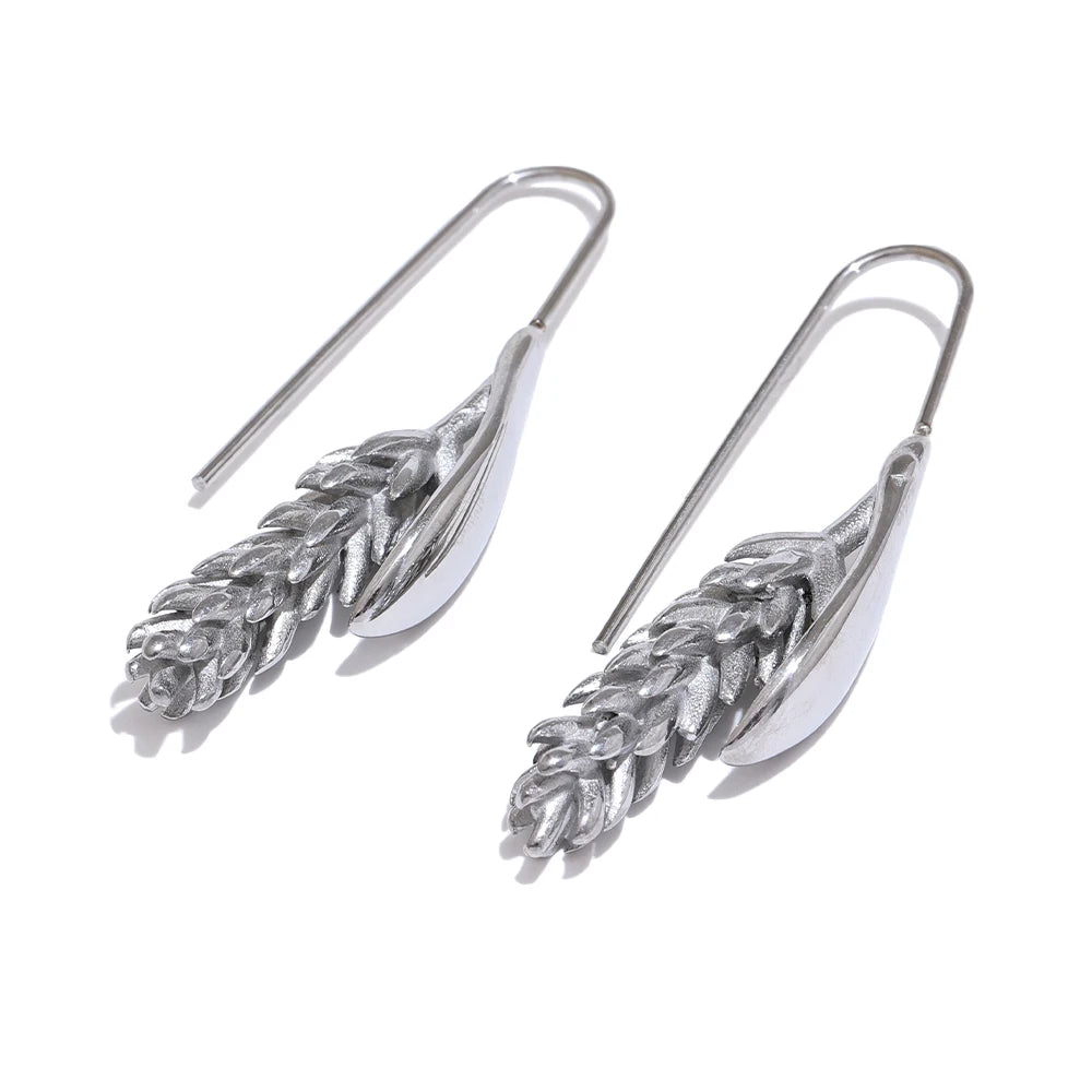 New 316L Stainless Steel Ear of Wheat Earrings . 18K Gold Plated, Water-Resistant Fashion Statement Jewelry for Women, Unique Personal Accessory