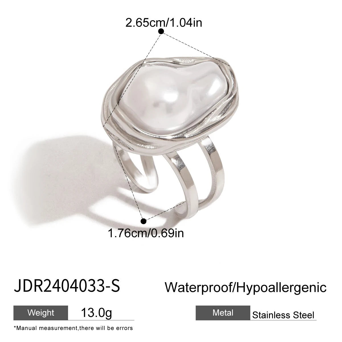 Fashion Pearl Leaf Ring for Women . Gold Color Textured Strip Design, Elegant Stackable Statement Jewelry