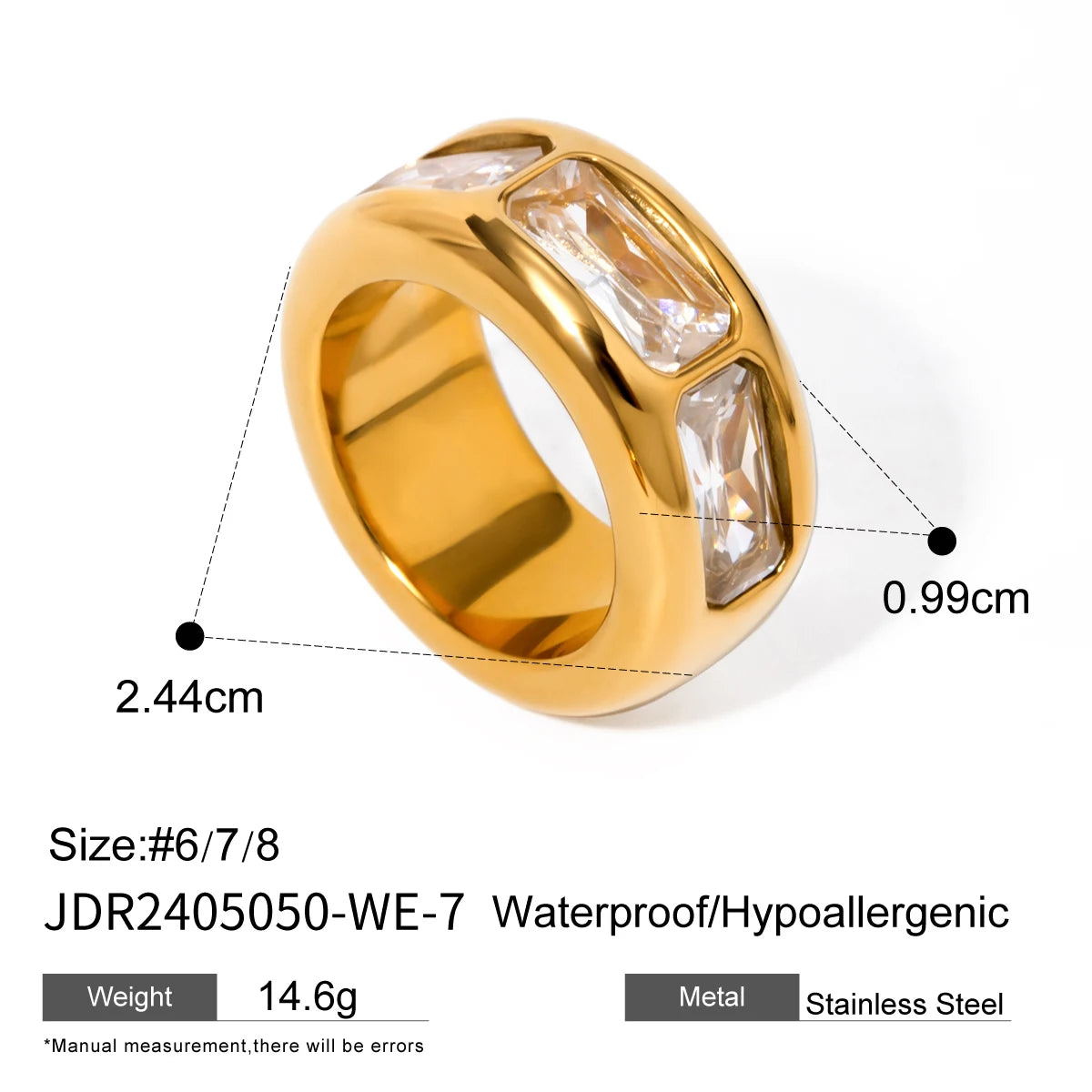 Elegant Waterproof Stainless Steel Ring for Women . 18K Gold Color Plated with Sparkling Cubic Zirconia, Perfect for Engagements or Everyday Chic