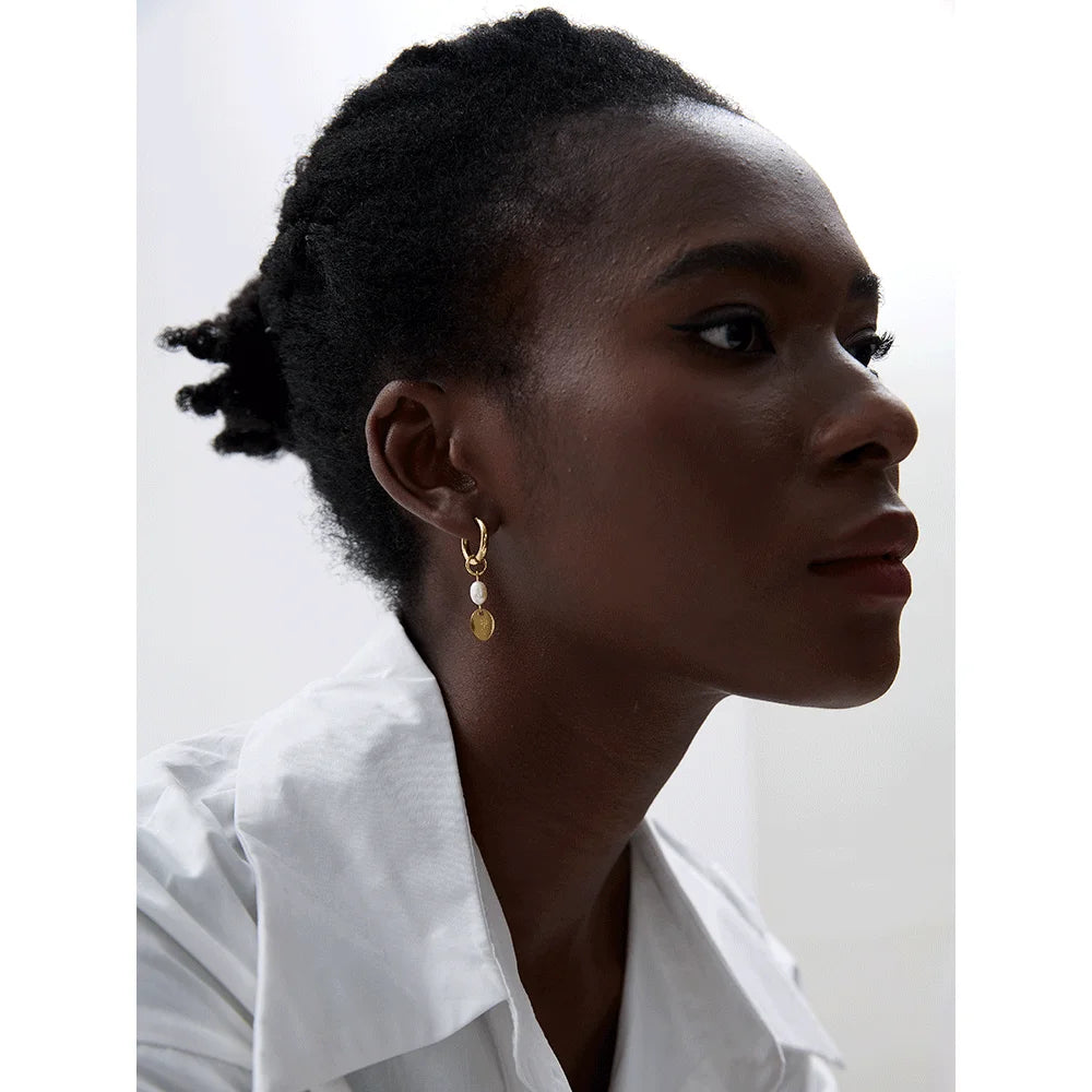 Handmade Pearl Flower Drop Earrings . Gold & Silver Color Stainless Steel, Chic & Trendy Statement Jewelry for Women