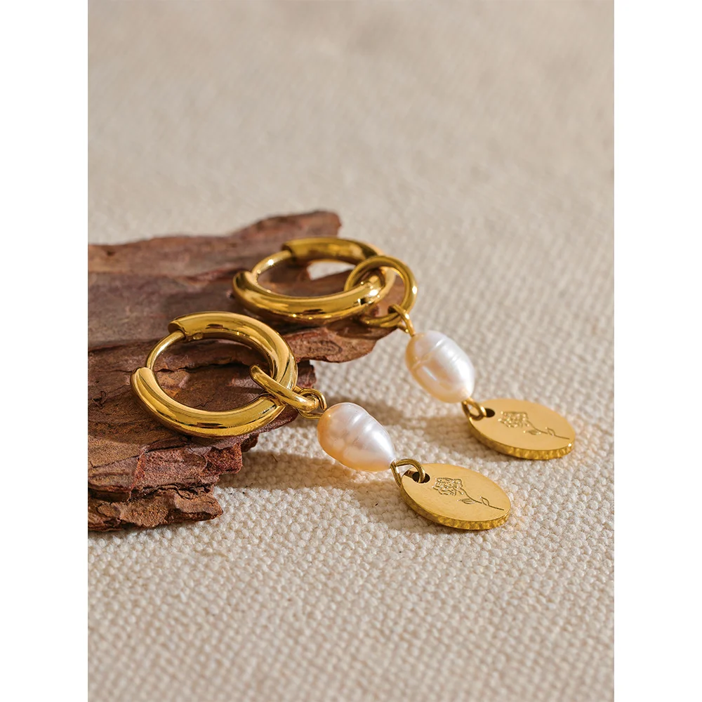 Handmade Pearl Flower Drop Earrings . Gold & Silver Color Stainless Steel, Chic & Trendy Statement Jewelry for Women