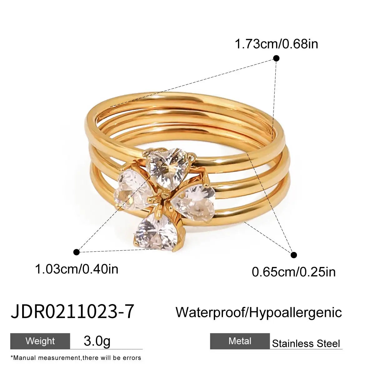 Minimalist 3-Piece Ring Set . Stainless Steel Stackable Rings with Zircon Accents and Ribbed Flower Detail for Effortless Style
