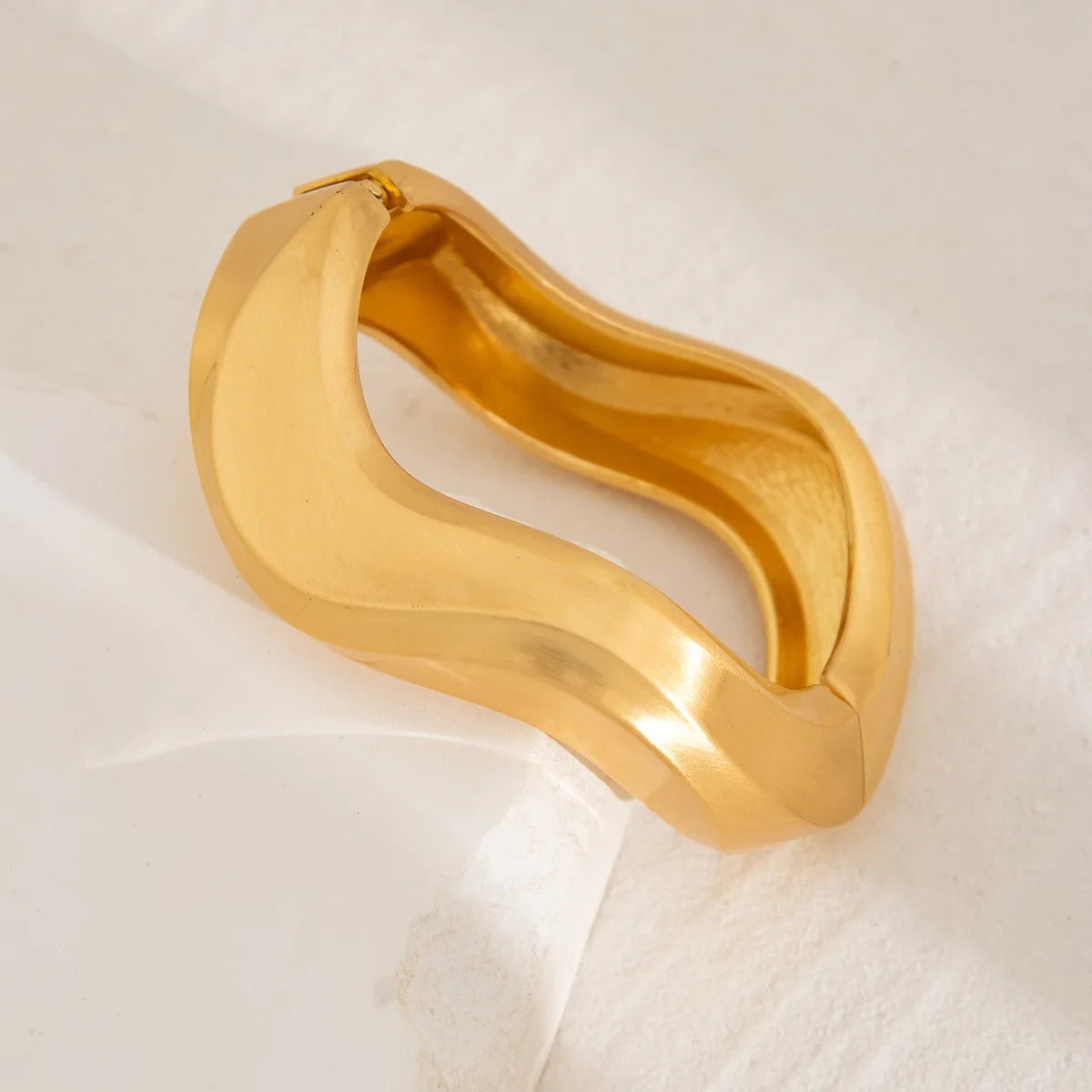 Chunky Wide Metal Water Drop Bangle . Bold Open Cuff Bracelet in Gold Color with Thick Irregular Wave Design, A Statement Piece of Jewelry for Women