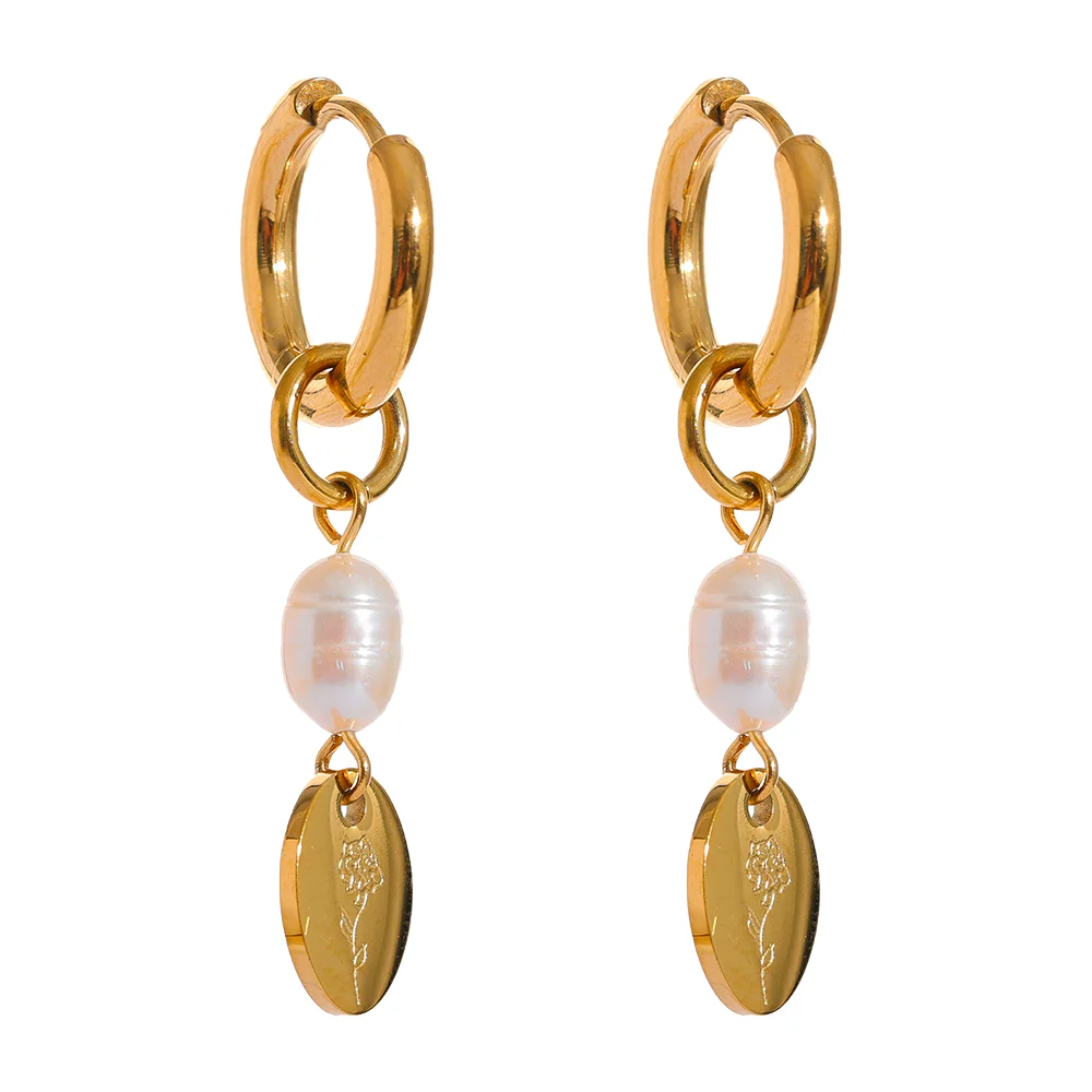 Handmade Pearl Flower Drop Earrings . Gold & Silver Color Stainless Steel, Chic & Trendy Statement Jewelry for Women