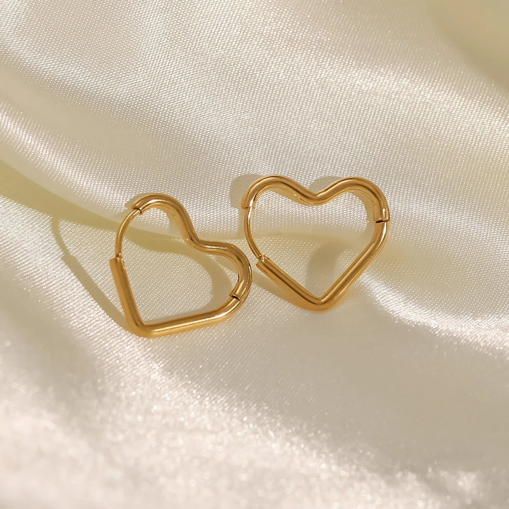 Dainty Heart Hoop Earrings . Minimalist 18K Gold Plated Stainless Steel, High Polished Non-Tarnish Huggie Hoops for Women