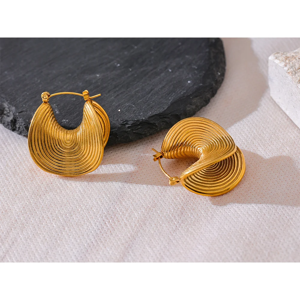 Creative Geometric Statement Earrings . 18K Gold Color Plated Stainless Steel, Waterproof & Unique Metal Design for Women’s Bold Style