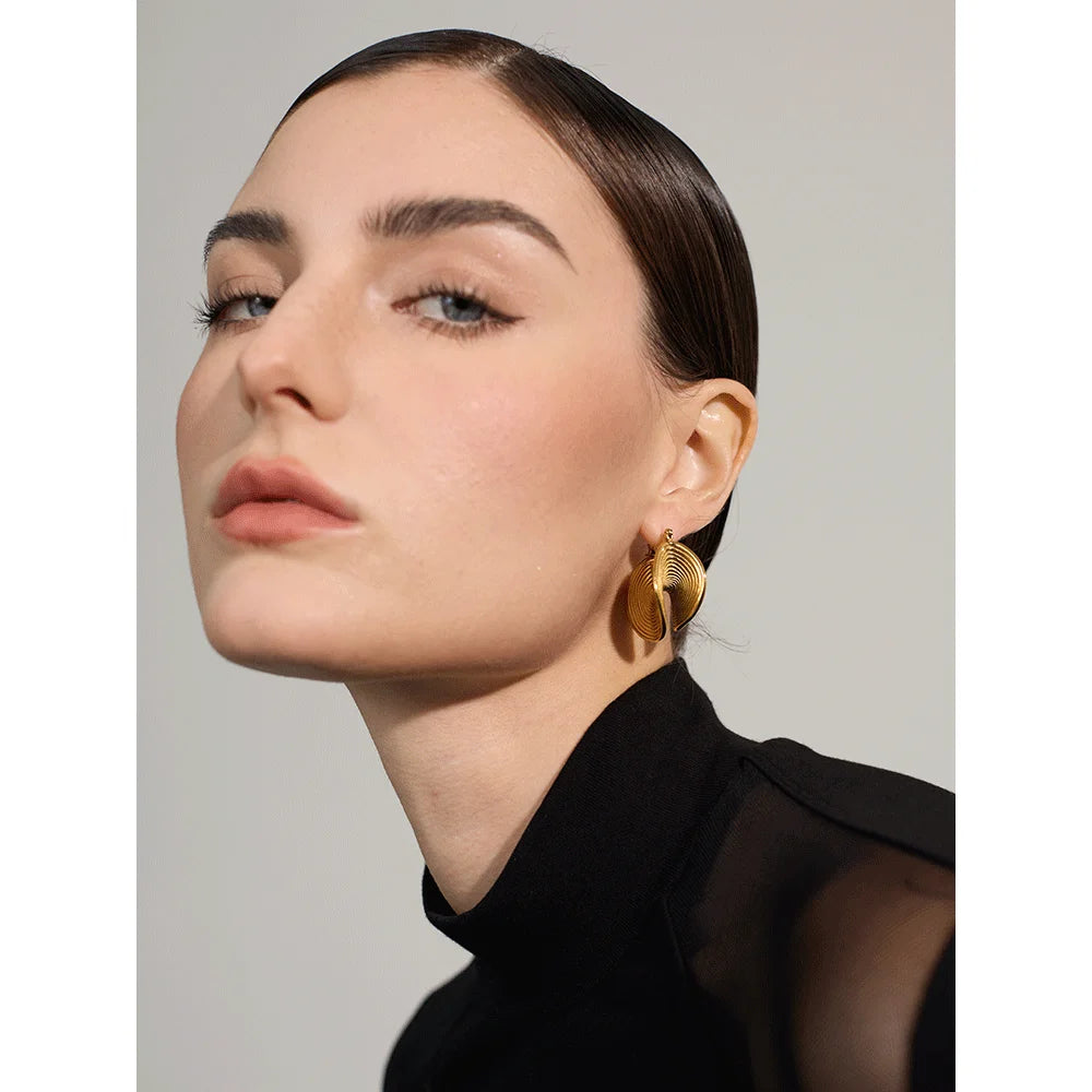 Creative Geometric Statement Earrings . 18K Gold Color Plated Stainless Steel, Waterproof & Unique Metal Design for Women’s Bold Style