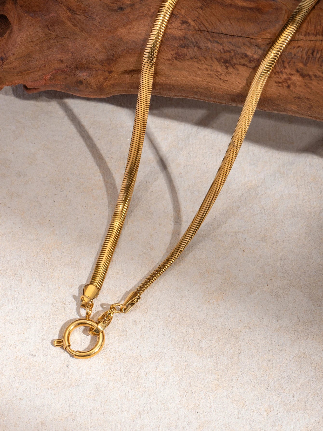 18K Gold-Plated Stainless Steel Chain Necklace . Textured Titanium Charm Collar Jewelry . Waterproof Elegant Collier Femme