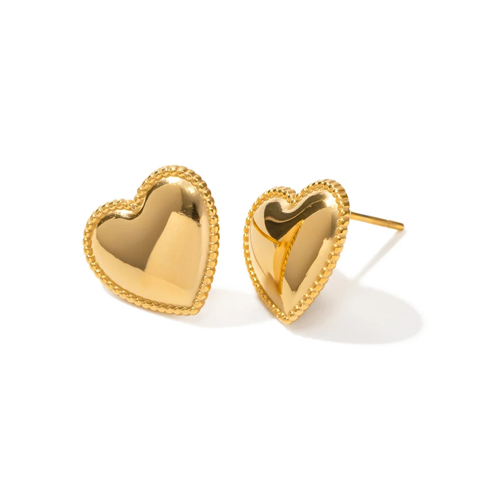 Elegant Double Heart Drop Earrings . 18K Gold Plated Stainless Steel with Smooth Titanium Finish, A Timeless Symbol of Love & Sophistication