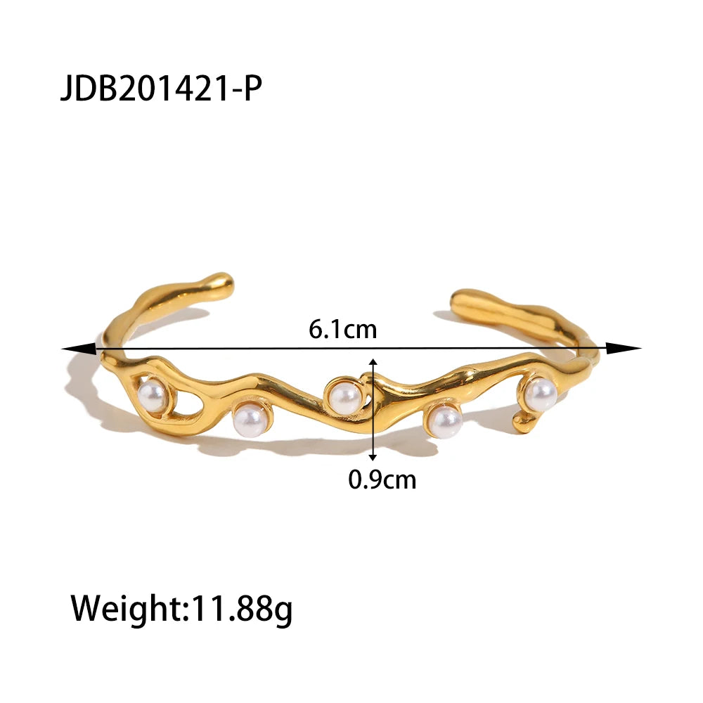 Elegant Double Wrap Pearl Open Bangle . Stackable Bracelet for Women & Girls . Chic Gift Idea for Her | Holiday & Everyday Fashion Accessory