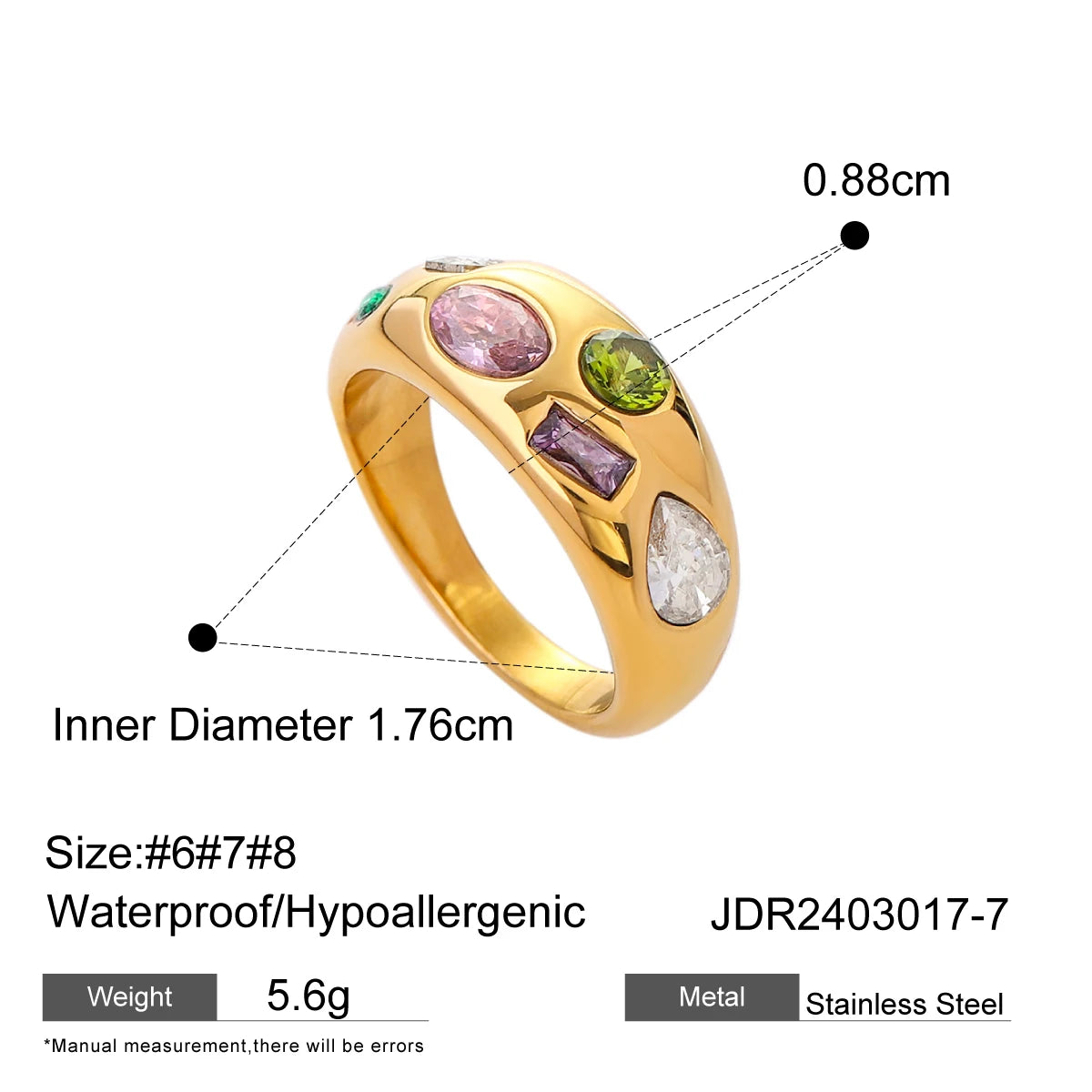 Elegant Waterproof Stainless Steel Ring for Women . 18K Gold Color Plated with Sparkling Cubic Zirconia, Perfect for Engagements or Everyday Chic