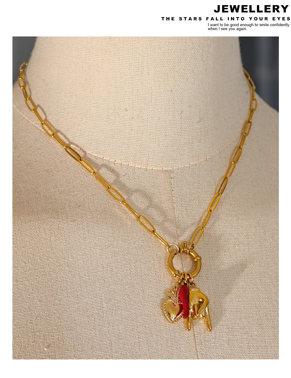 Creative 316L Stainless Steel Necklace Featuring Palm, Red Chili & Heart Charms . A Bold and Personalized Accessory, Perfect for Fun Summer Vibes