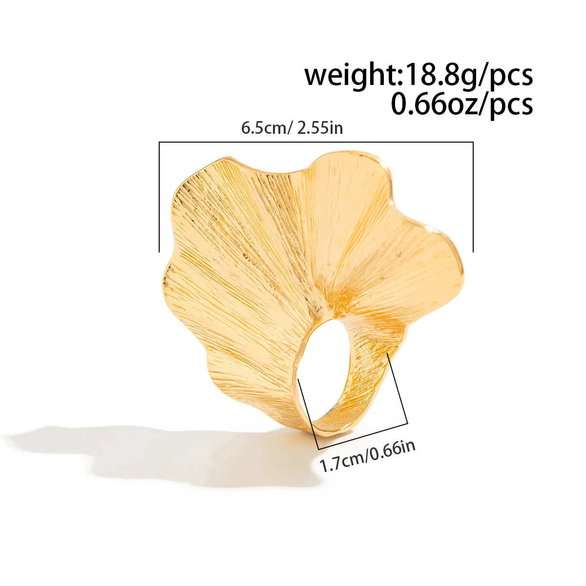 Ginkgo Leaf Statement Ring . Classic Metal Fan-Shaped Design with Pleated Texture.Trend Piece for Bold, Nature-Inspired Looks . Perfect for Punk Parties & Summer Vibes