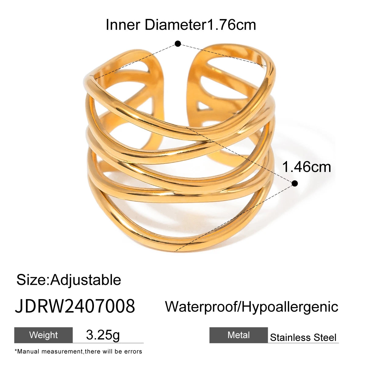 Fashion Pearl Leaf Ring for Women . Gold Color Textured Strip Design, Elegant Stackable Statement Jewelry
