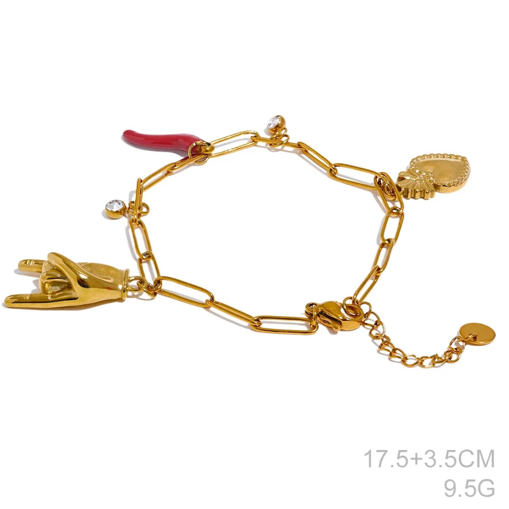 Creative 316L Stainless Steel Necklace Featuring Palm, Red Chili & Heart Charms . A Bold and Personalized Accessory, Perfect for Fun Summer Vibes
