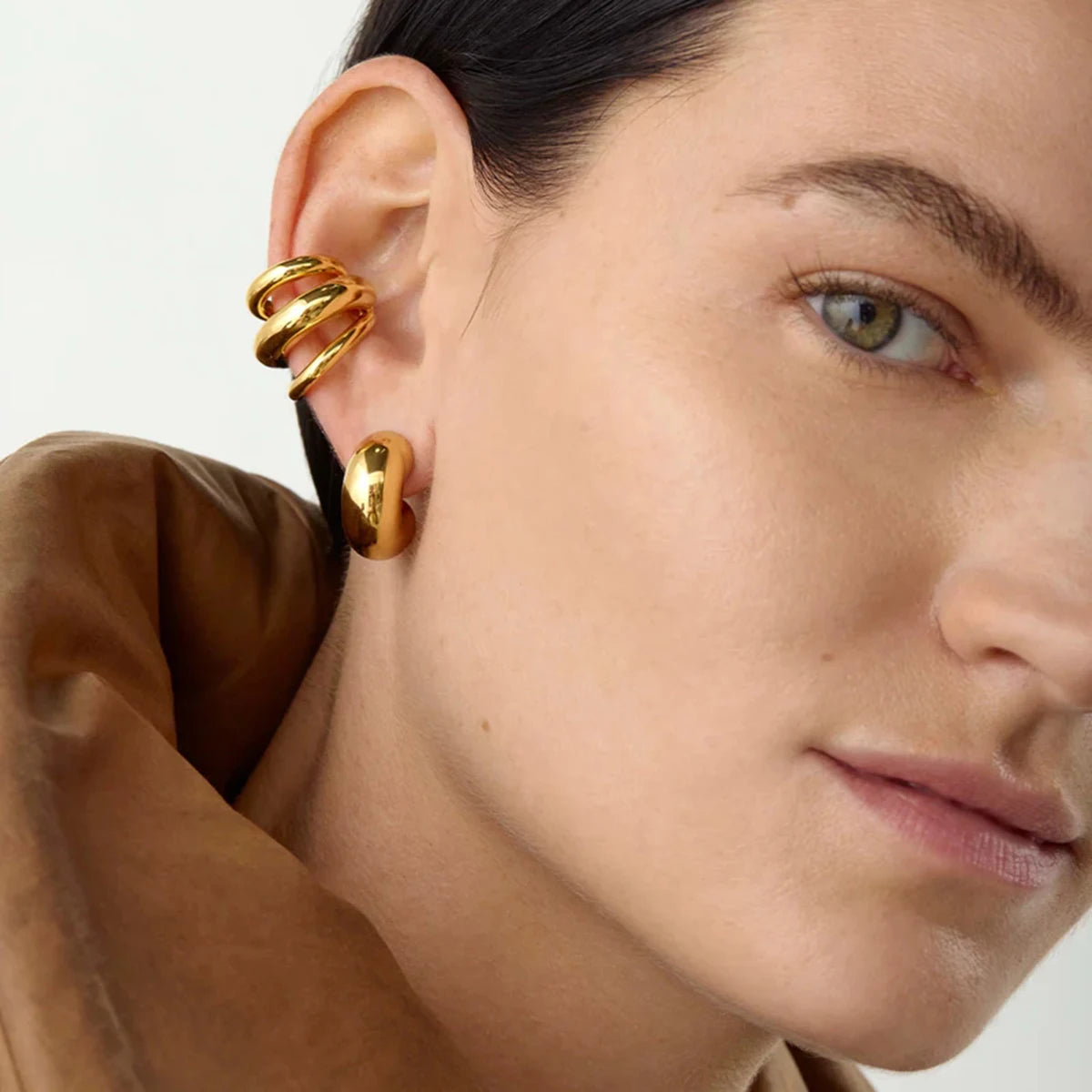 18K Gold Color Stainless Steel Triple.Layer Ear Cuff . Waterproof & Tarnish-Resistant Fashion Jewelry for Trendy Women