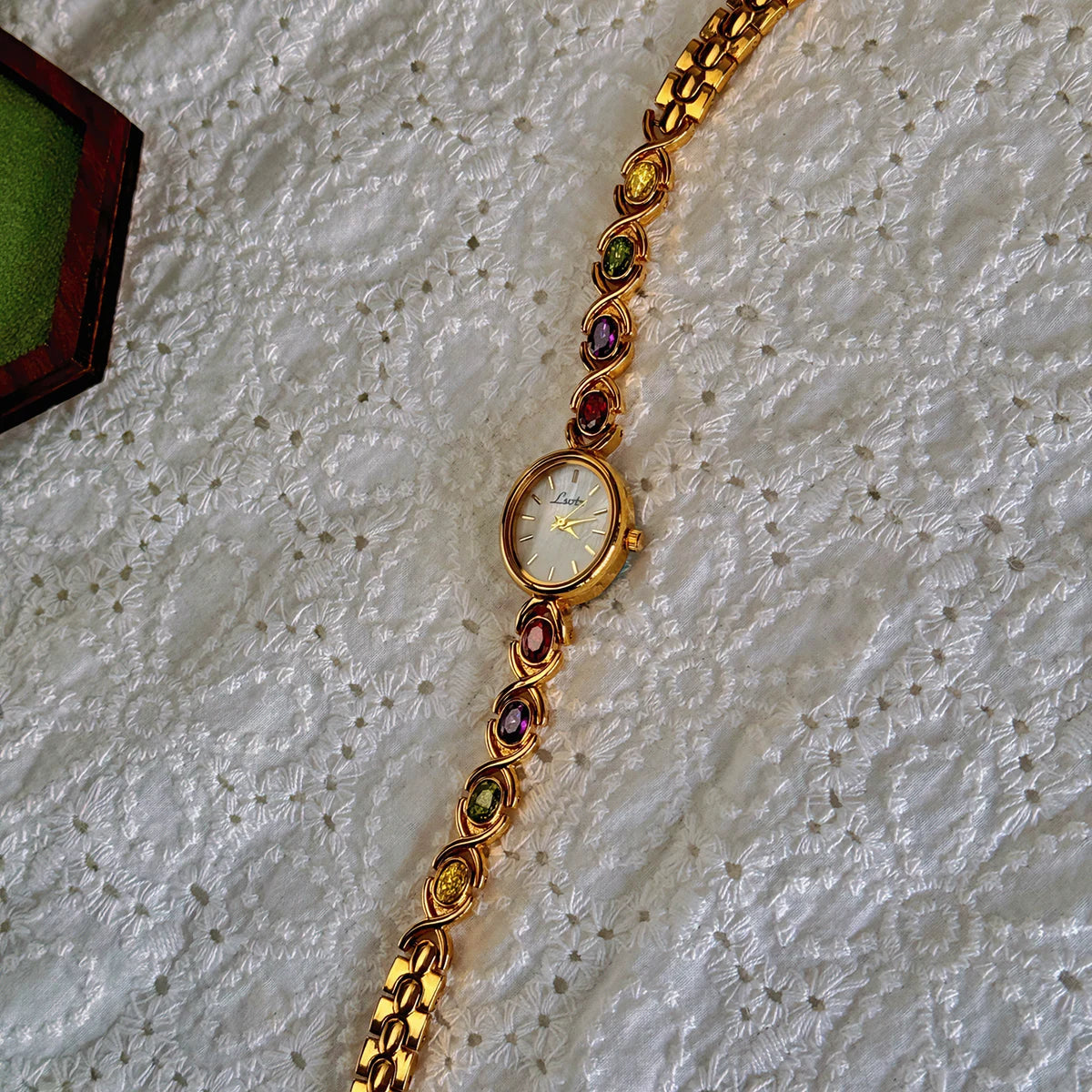 High-End Luxury Women's Watch . 1PC Elegant Oval Mother of Pearl Dial, Adorned with Colorful Tourmalines & Sparkling Diamonds . Timeless Statement Timepiece