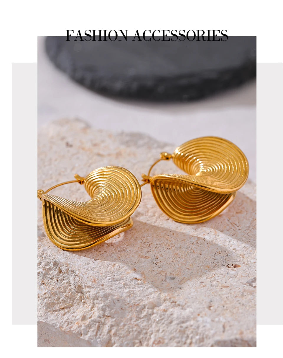 Creative Geometric Statement Earrings . 18K Gold Color Plated Stainless Steel, Waterproof & Unique Metal Design for Women’s Bold Style