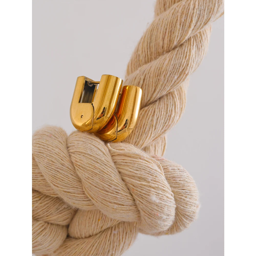 18K PVD Gold Plated U-Shape Hollow Hoop Earrings .316L Stainless Steel Glossy Finish, Waterproof & Hypoallergenic Bold Statement Jewelry for Women