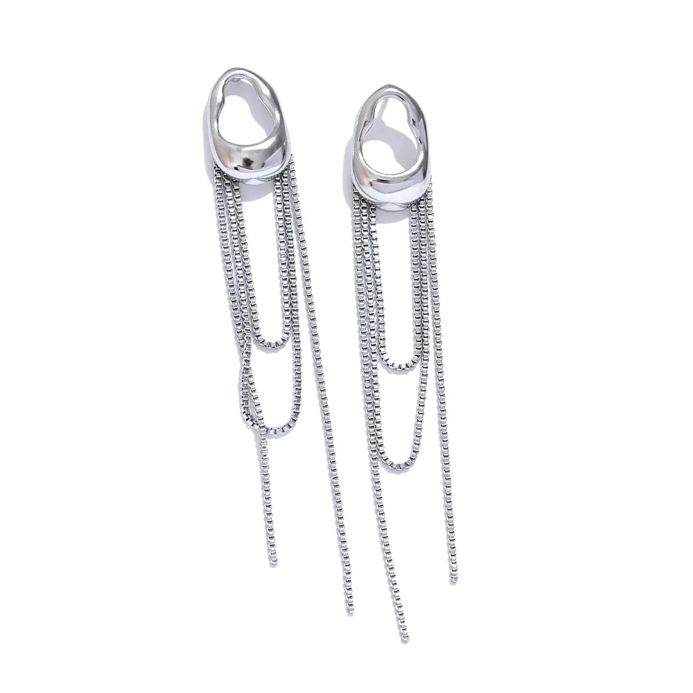 316L Stainless Steel Geometric Tassel Chain Drop Dangle Earrings .Elegant Waterproof Jewelry for Women, Popular Temperament Statement Accessory