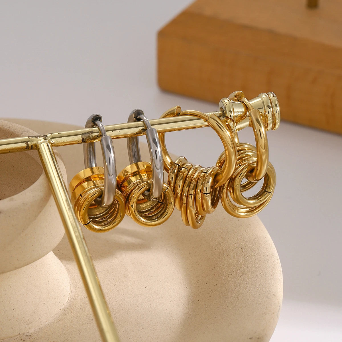 Personalized Geometric Hollow Huggie Earrings for Women .18K Gold Plated on 316L Stainless Steel, Unusual Chic Design, Waterproof Fashion Jewelry