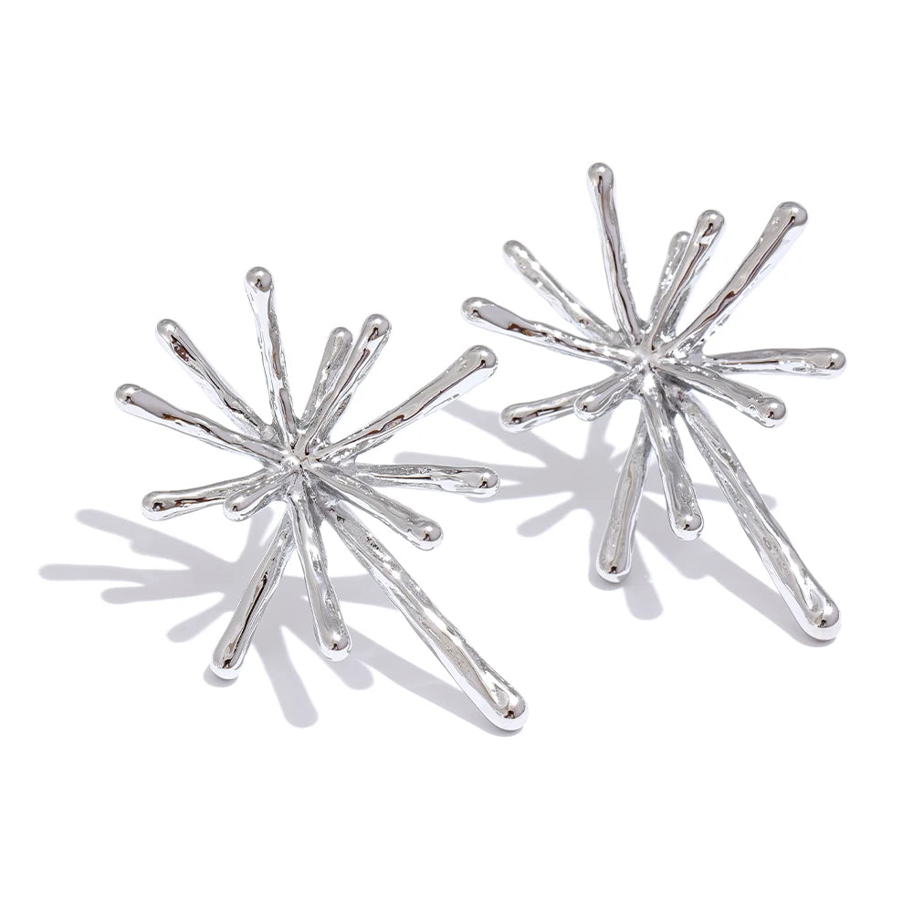 18K PVD Gold Plated 316L Stainless Steel Firework Textured Cast Stud Earrings . Waterproof Chic Charm Jewelry for Women