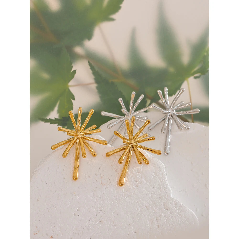 18K PVD Gold Plated 316L Stainless Steel Firework Textured Cast Stud Earrings . Waterproof Chic Charm Jewelry for Women