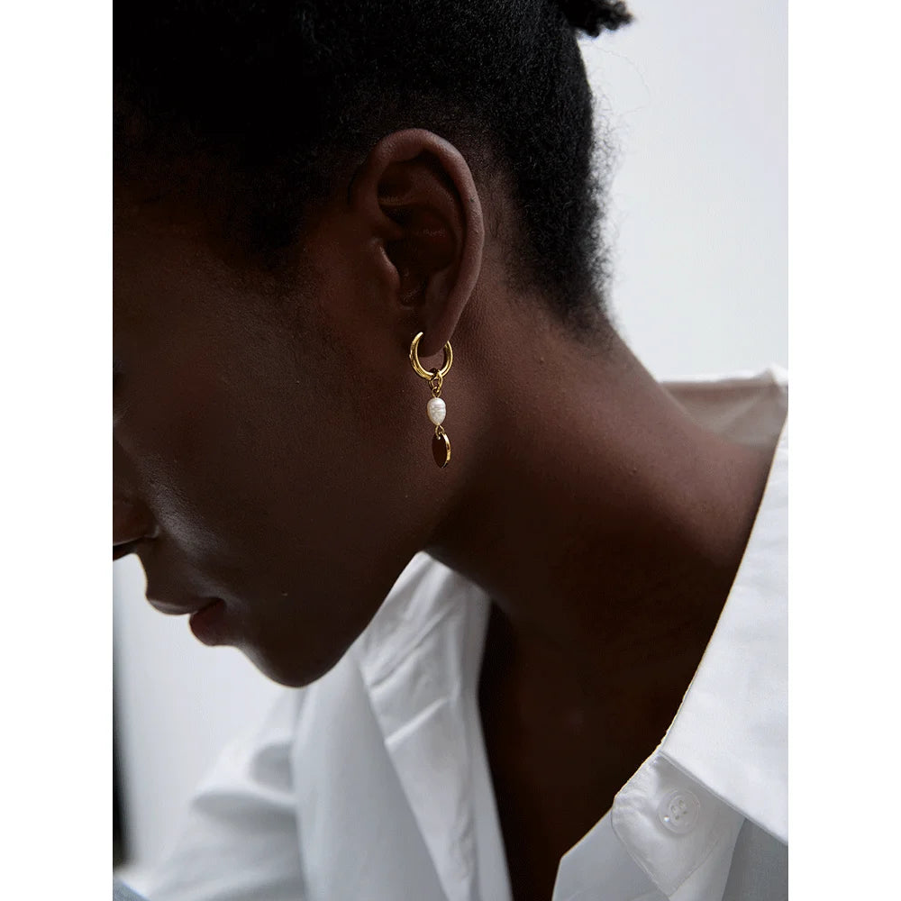 Handmade Pearl Flower Drop Earrings . Gold & Silver Color Stainless Steel, Chic & Trendy Statement Jewelry for Women