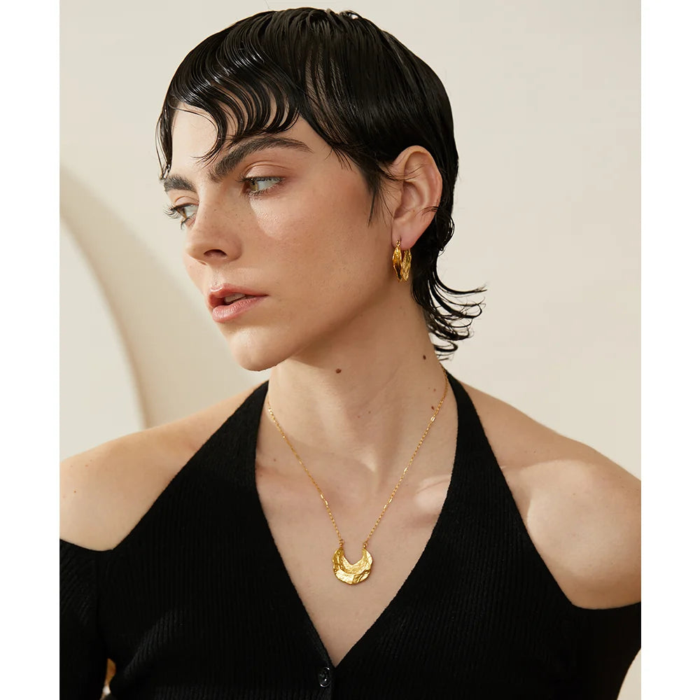 18K Gold-Plated Stainless Steel Geometric Huggie Earrings . Bold Stereoscopic Waterproof Statement Jewelry for Women