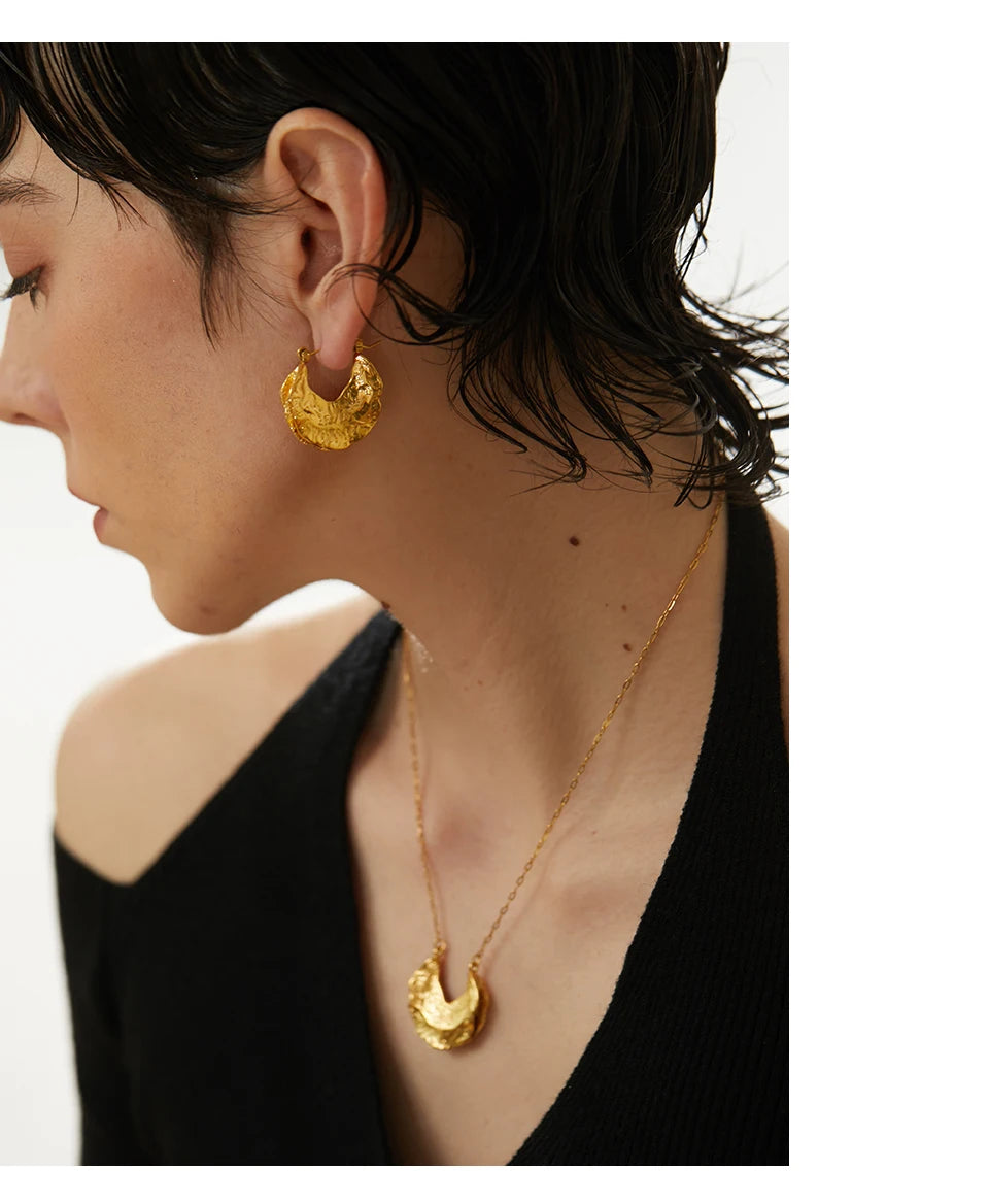 18K Gold-Plated Stainless Steel Geometric Huggie Earrings . Bold Stereoscopic Waterproof Statement Jewelry for Women