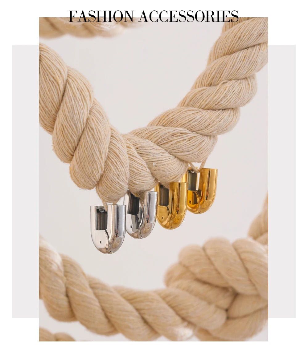 18K PVD Gold Plated U-Shape Hollow Hoop Earrings .316L Stainless Steel Glossy Finish, Waterproof & Hypoallergenic Bold Statement Jewelry for Women