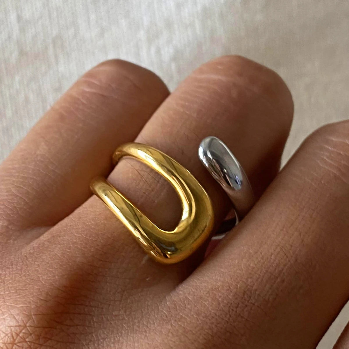 Asymmetric Colorblock Cross Open Ring for Women .Trendy 18K Gold PVD Stainless Steel Waterproof Statement Jewelry