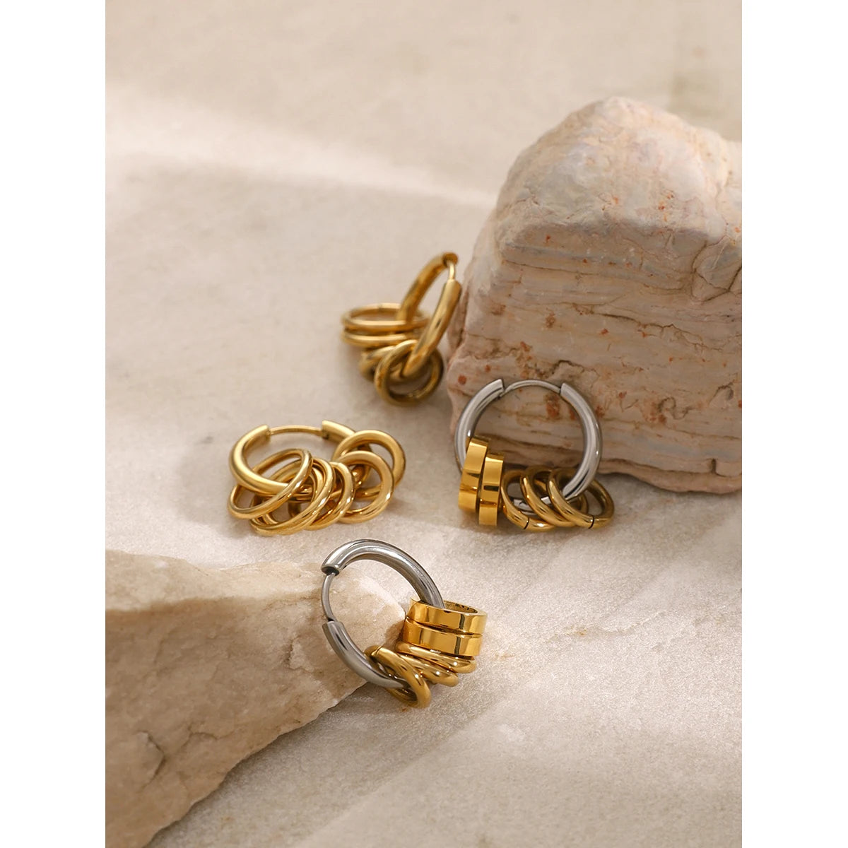 Personalized Geometric Hollow Huggie Earrings for Women .18K Gold Plated on 316L Stainless Steel, Unusual Chic Design, Waterproof Fashion Jewelry